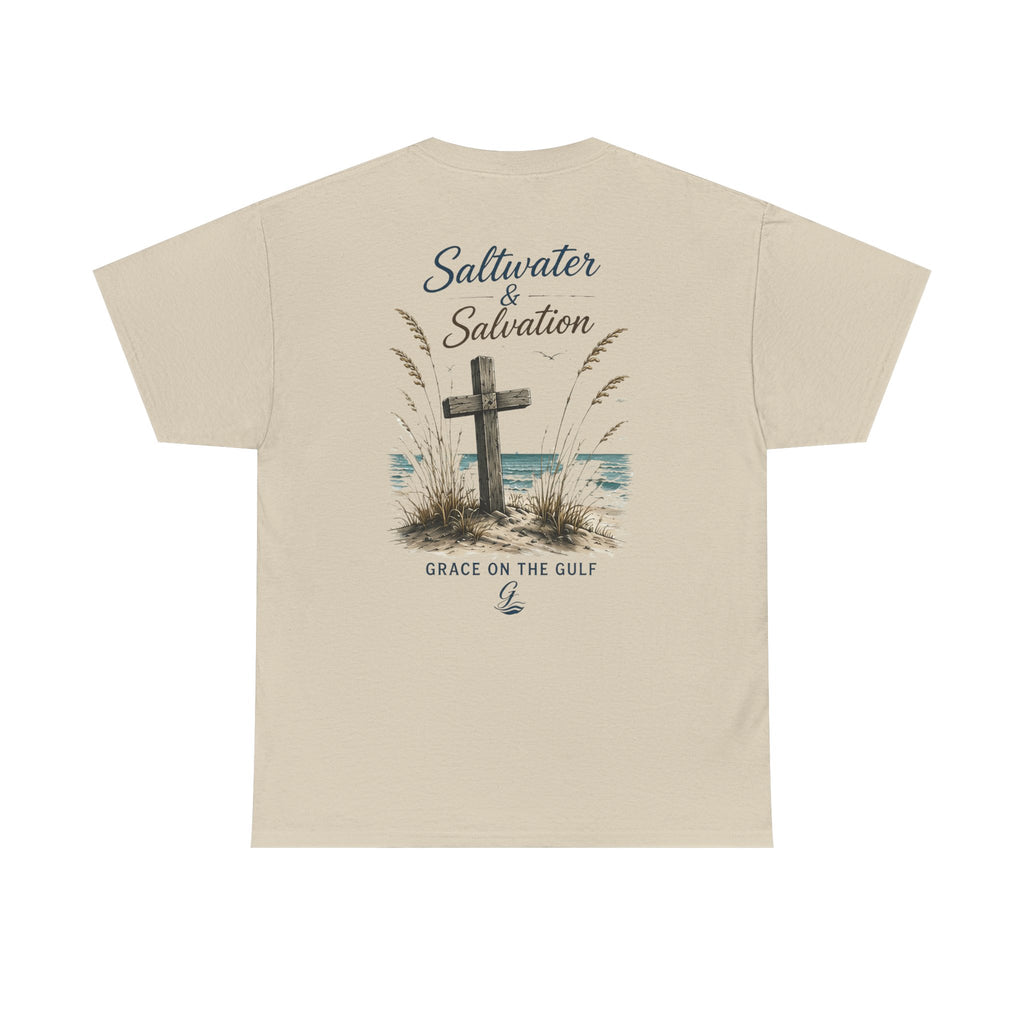 GOTG Saltwater & Salvation Tee — Grace on the Gulf Beach Christian T‑Shirt