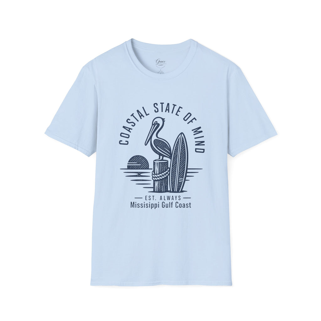 Coastal State of Mind T-Shirt — Pelican & Surfboard Beach Tee