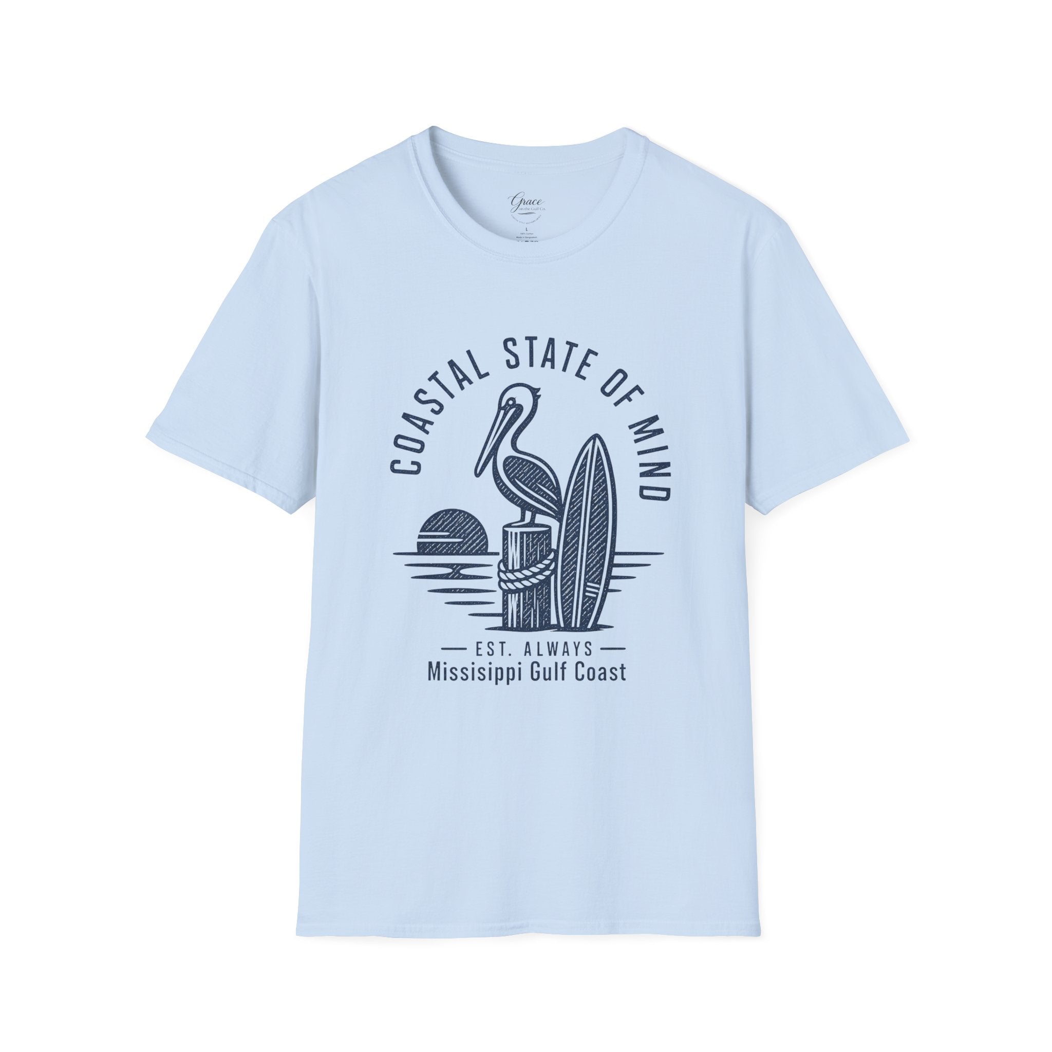 Coastal State of Mind T-Shirt — Pelican & Surfboard Beach Tee