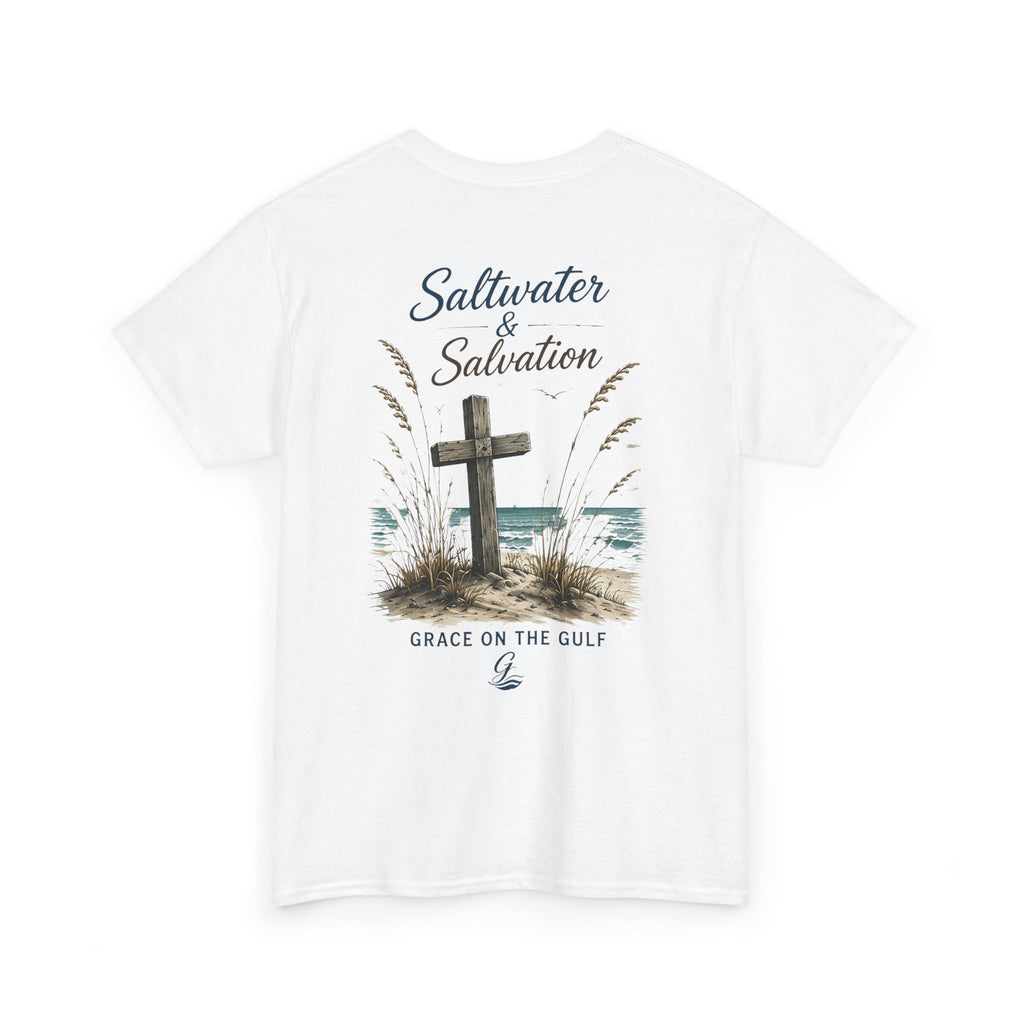 GOTG Saltwater & Salvation Tee — Grace on the Gulf Beach Christian T‑Shirt