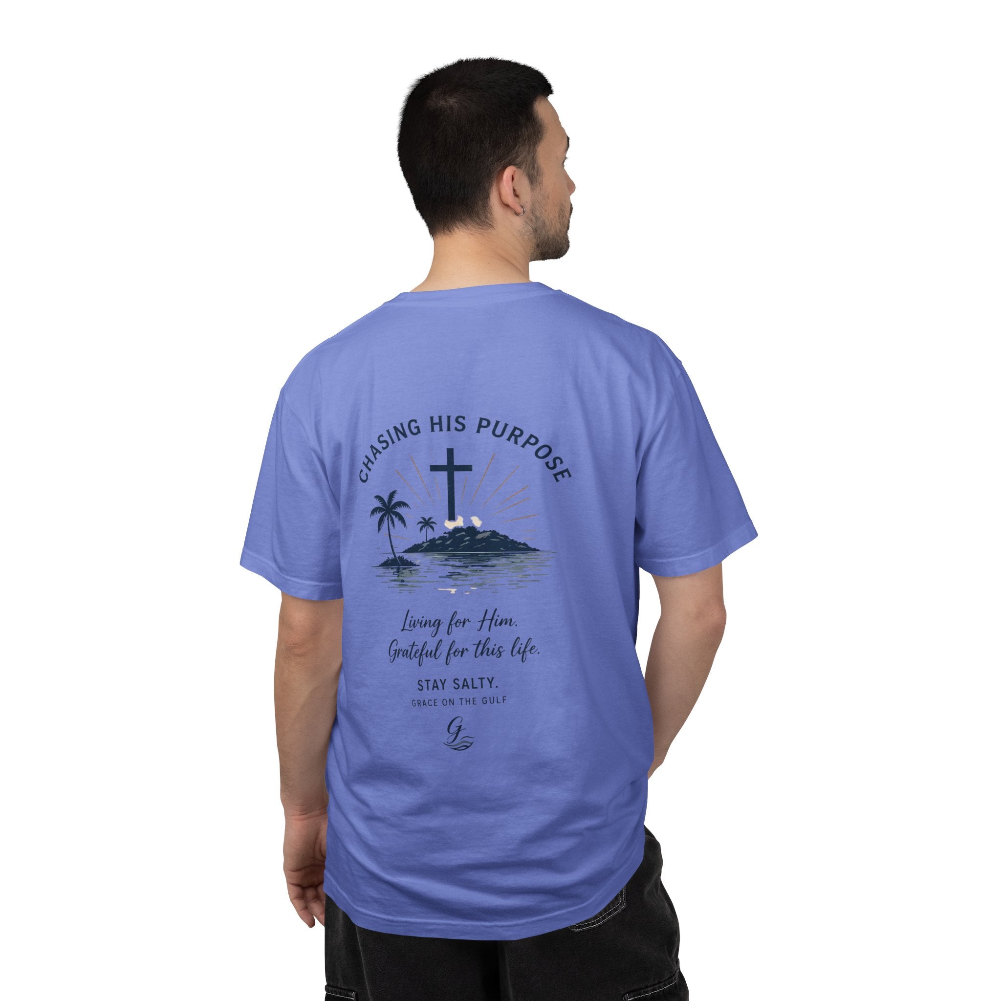 Chasing His Purpose- Grace on the Gulf-Classic White Garment-Dyed T-Shirt
