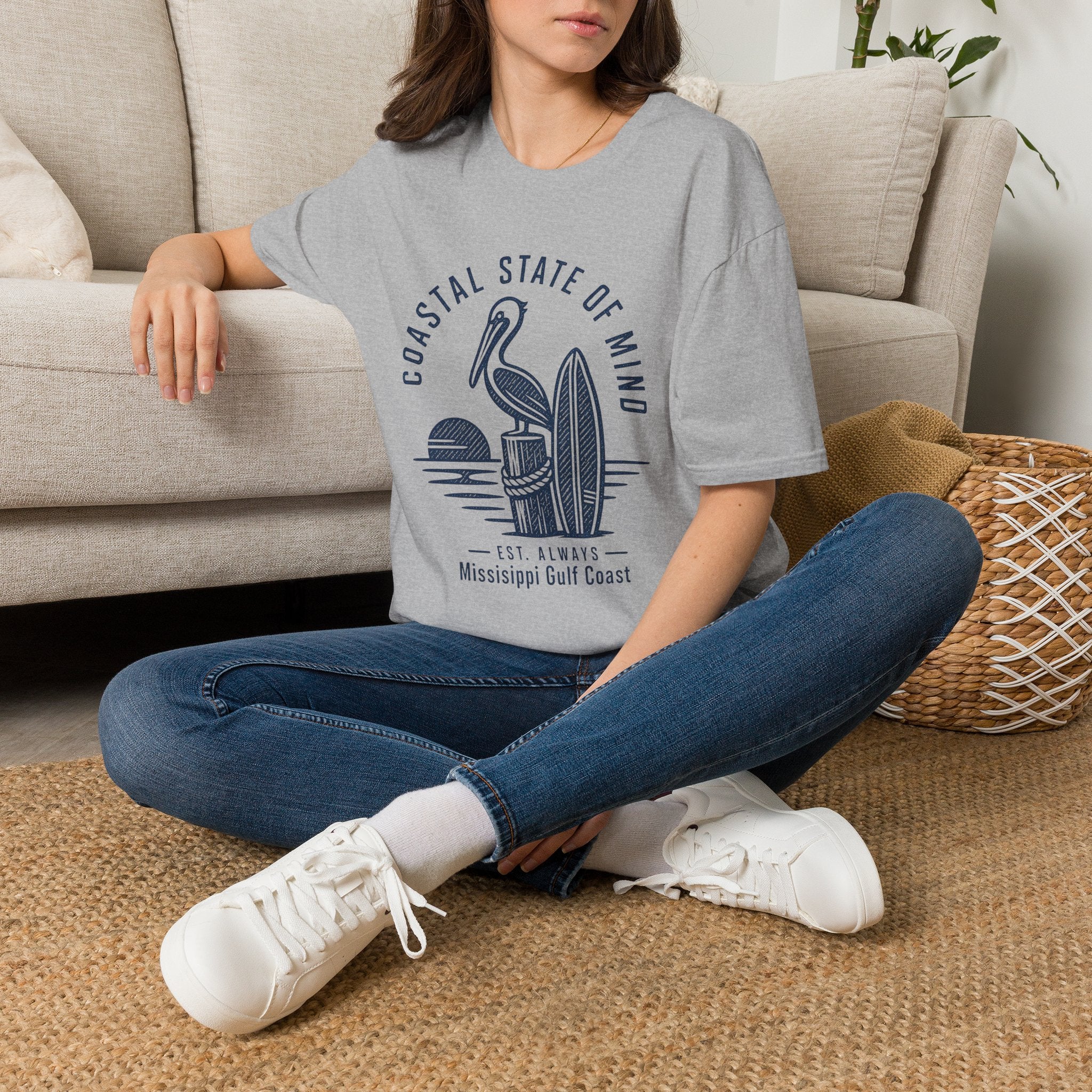 Coastal State of Mind T-Shirt — Pelican & Surfboard Beach Tee