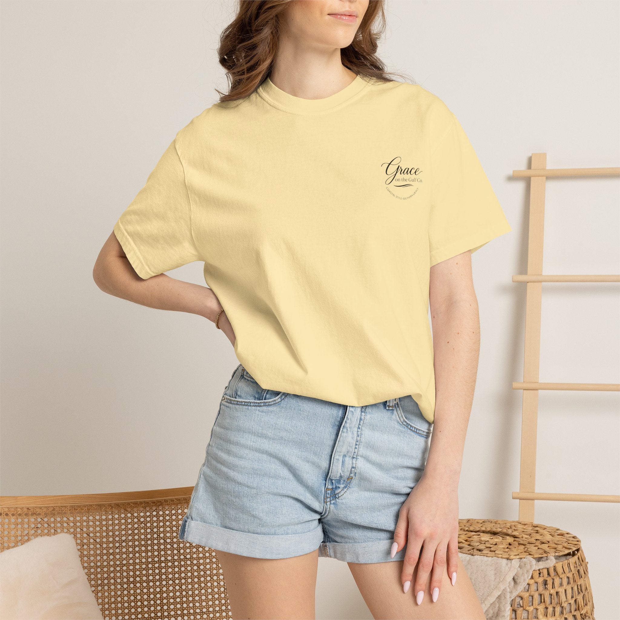 Chasing His Purpose- Grace on the Gulf-Classic White Garment-Dyed T-Shirt