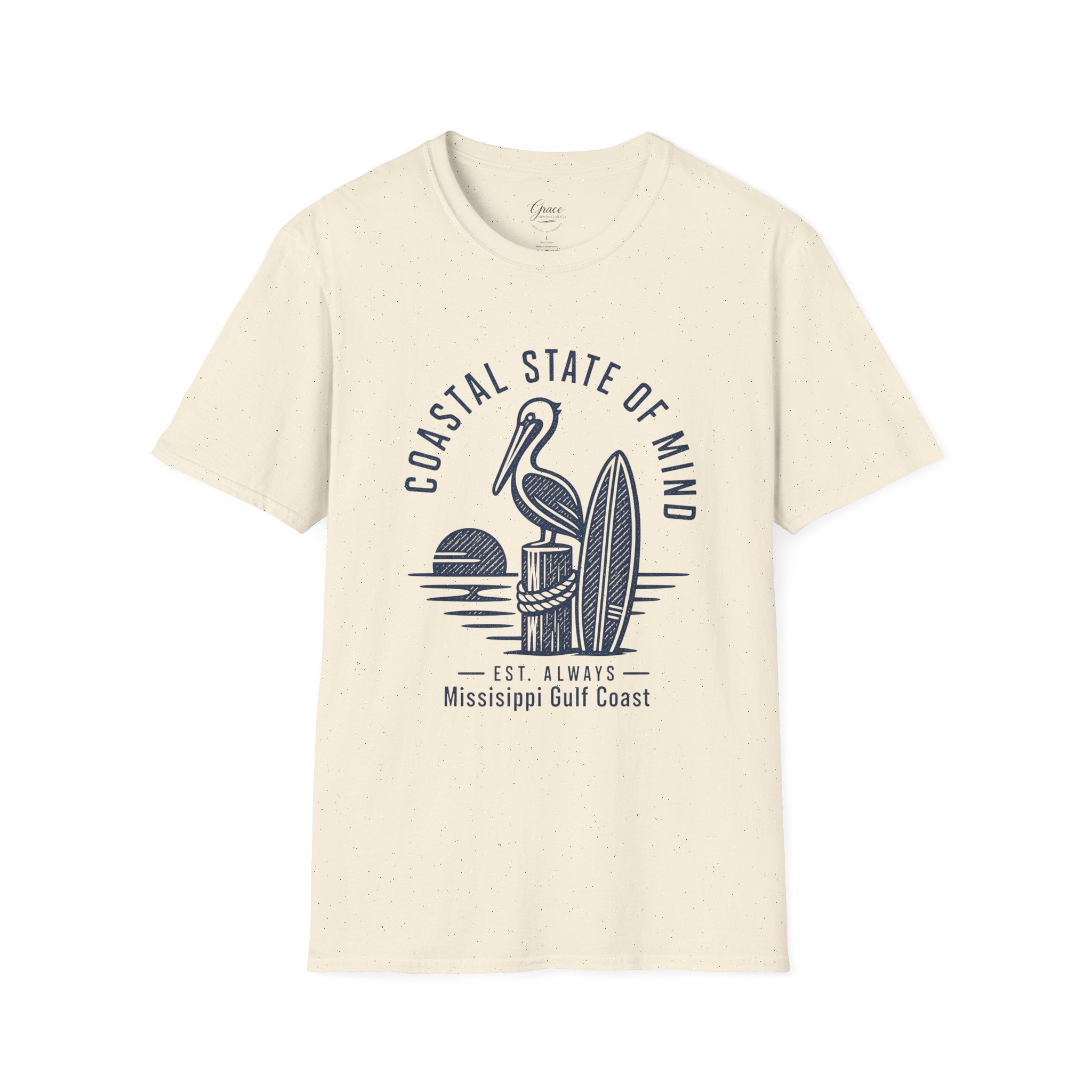 Coastal State of Mind T-Shirt — Pelican & Surfboard Beach Tee