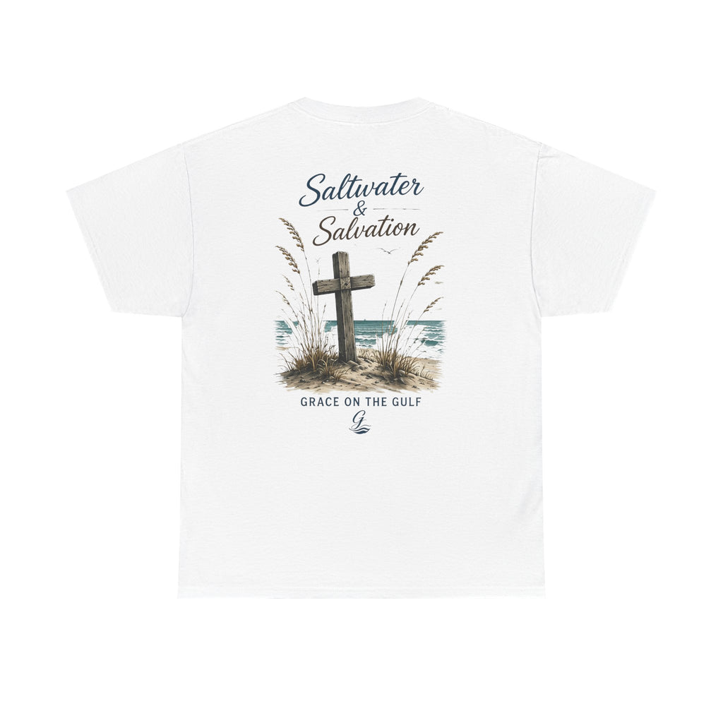 GOTG Saltwater & Salvation Tee — Grace on the Gulf Beach Christian T‑Shirt