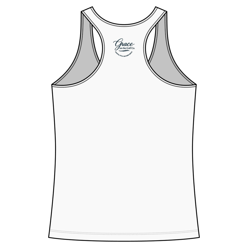 Salt Air Fishing Racerback Tank - Coastal Fishing Boat Trio Graphic