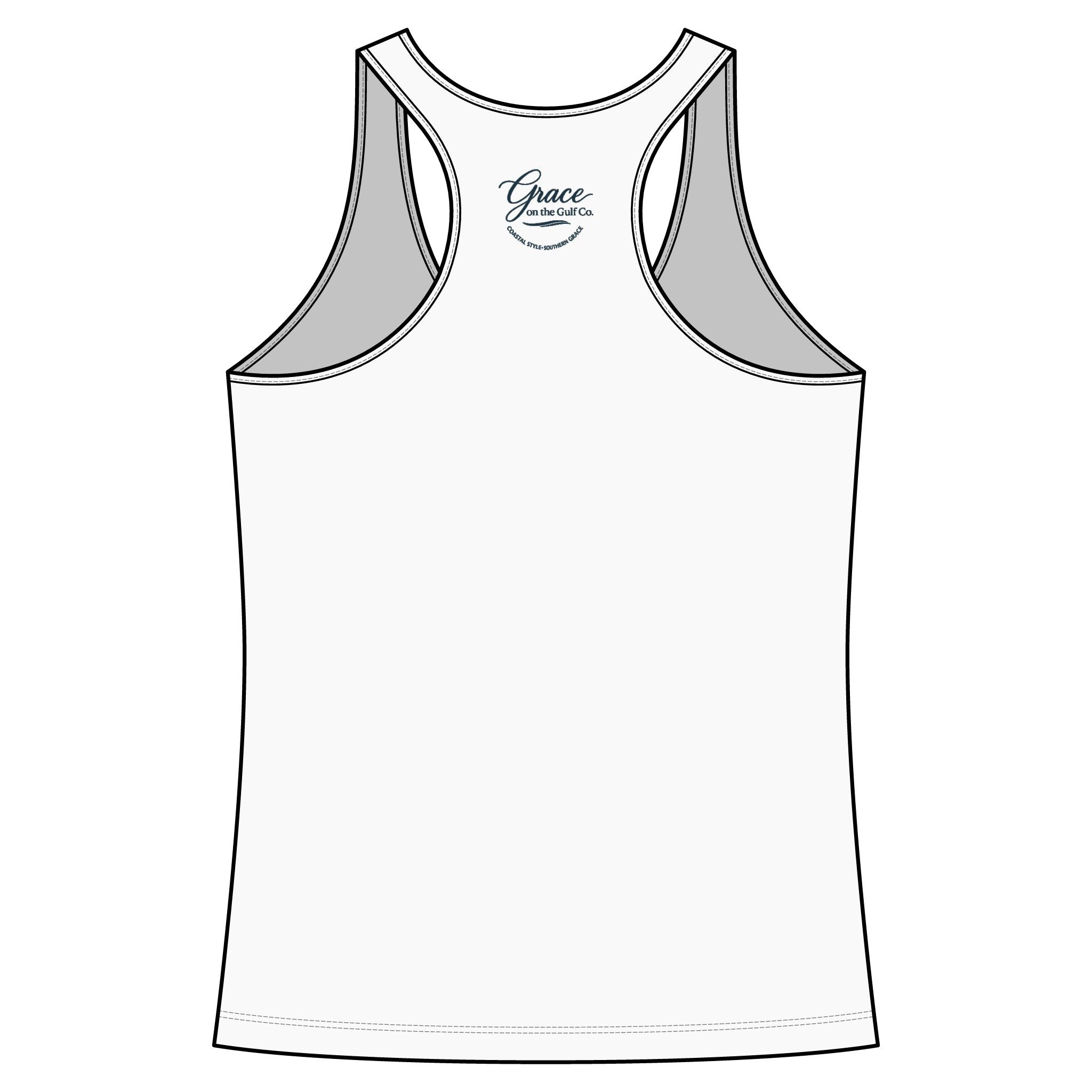 Salt Air Fishing Racerback Tank - Coastal Fishing Boat Trio Graphic