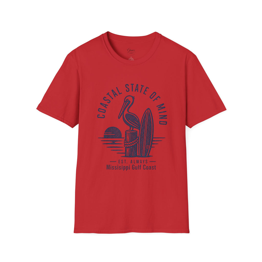 Coastal State of Mind T-Shirt — Pelican & Surfboard Beach Tee