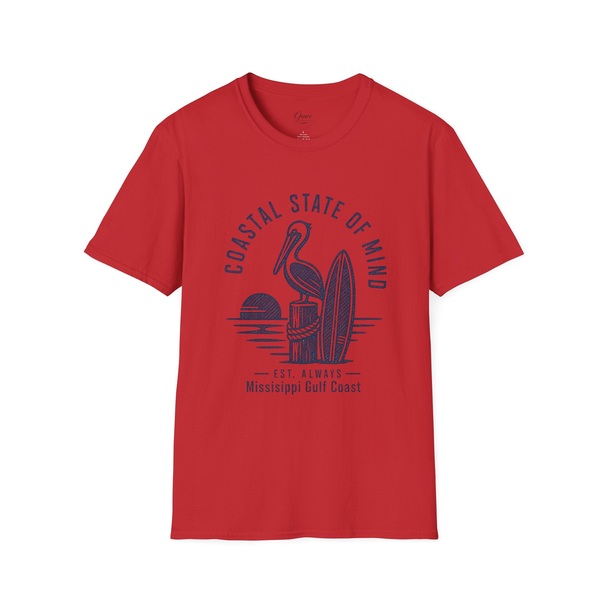 Coastal State of Mind T-Shirt — Pelican & Surfboard Beach Tee