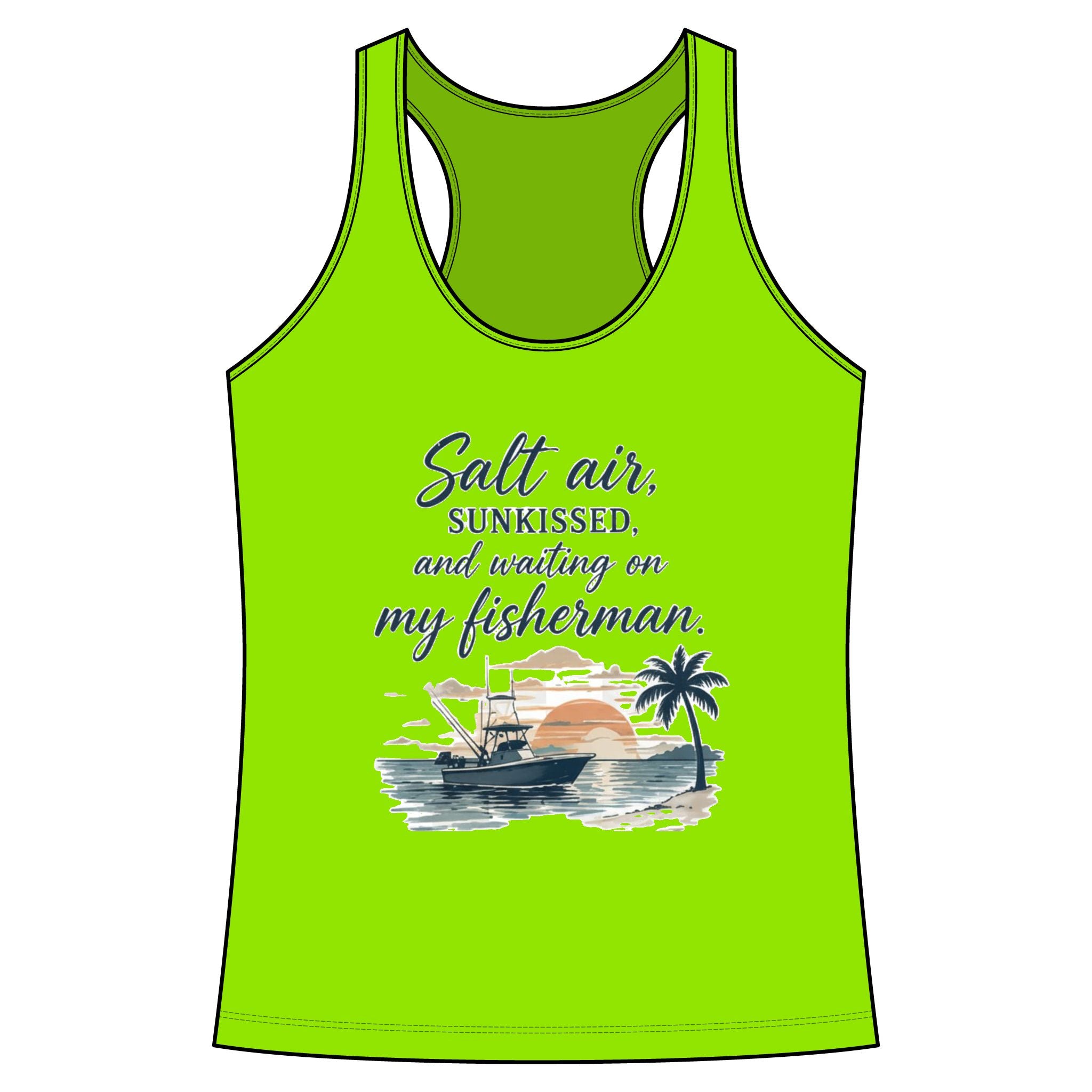 Salt Air Fishing Racerback Tank - Coastal Fishing Boat Trio Graphic