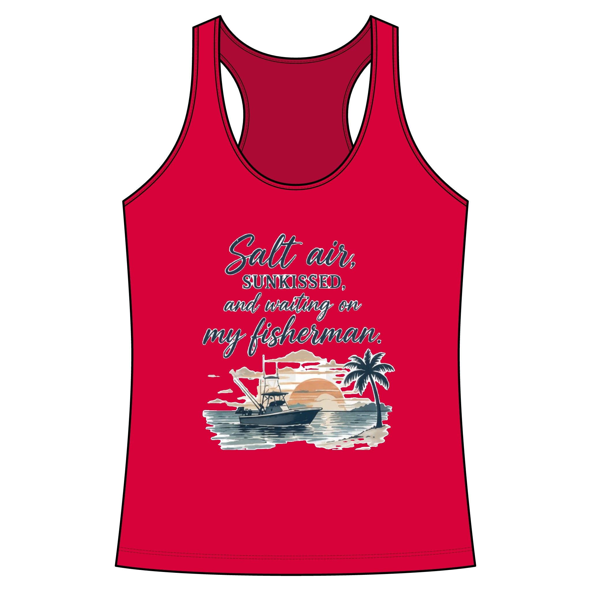 Salt Air Fishing Racerback Tank - Coastal Fishing Boat Trio Graphic