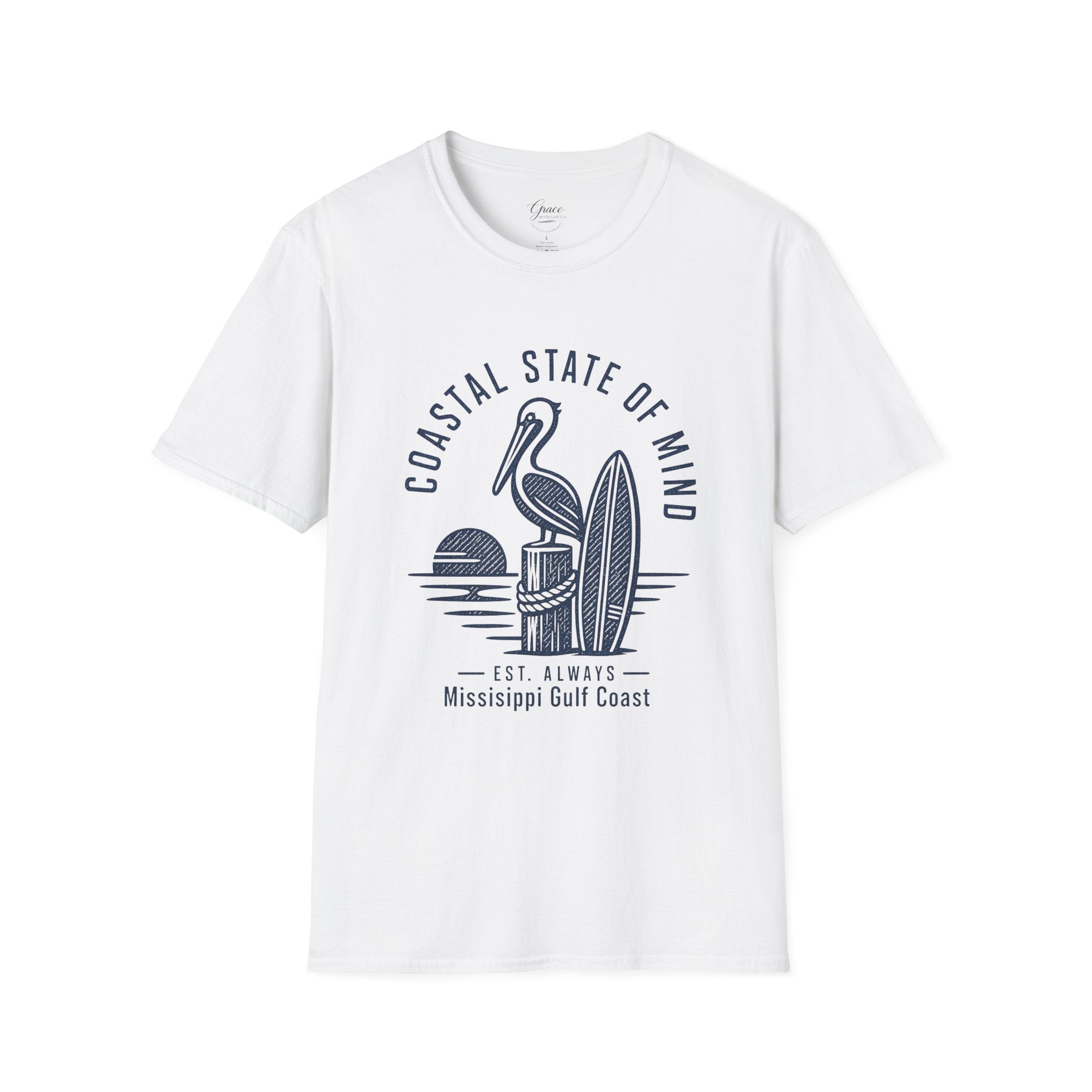 Coastal State of Mind T-Shirt — Pelican & Surfboard Beach Tee