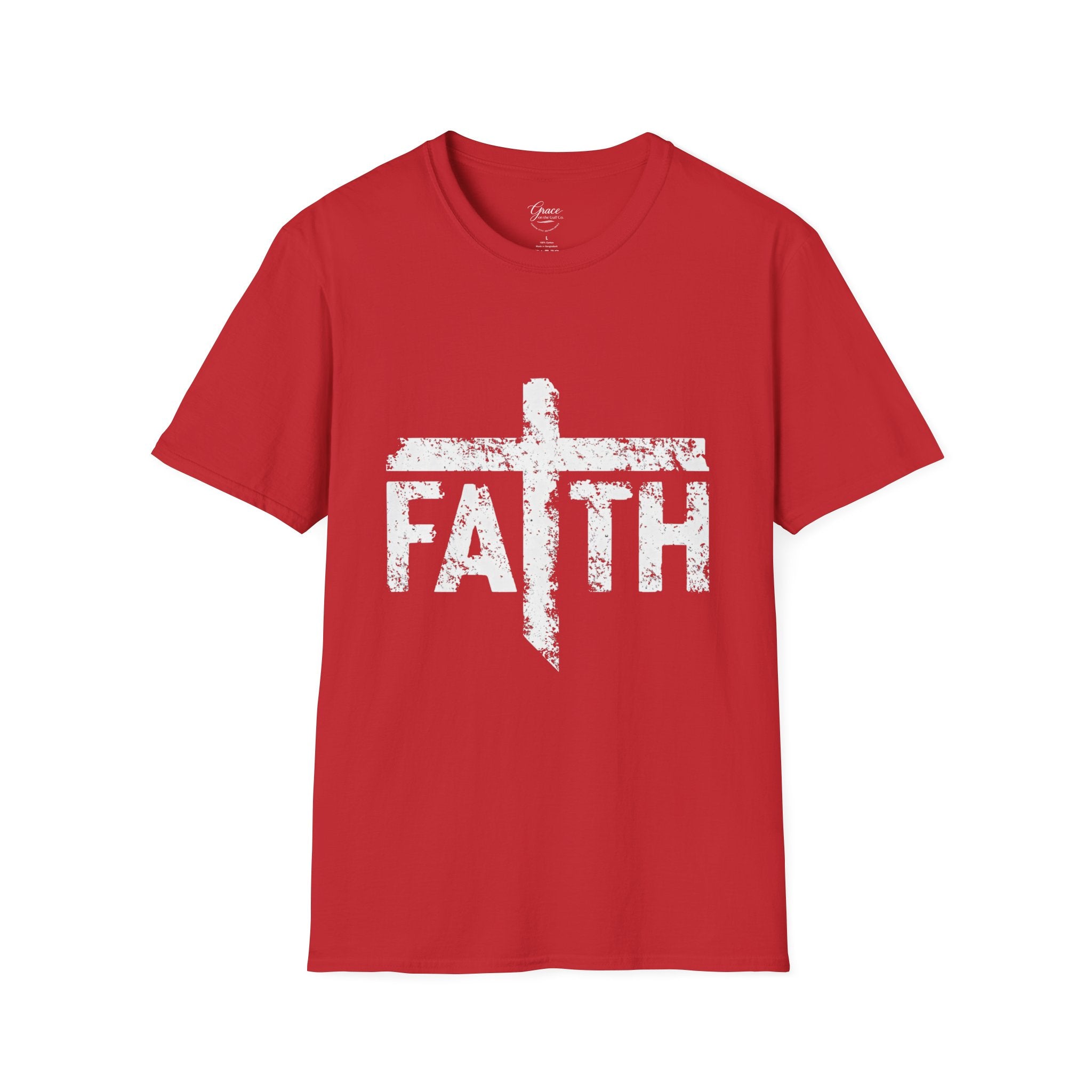 Faith White Cross Fade T-Shirt — Subtle Distressed Cross Graphic