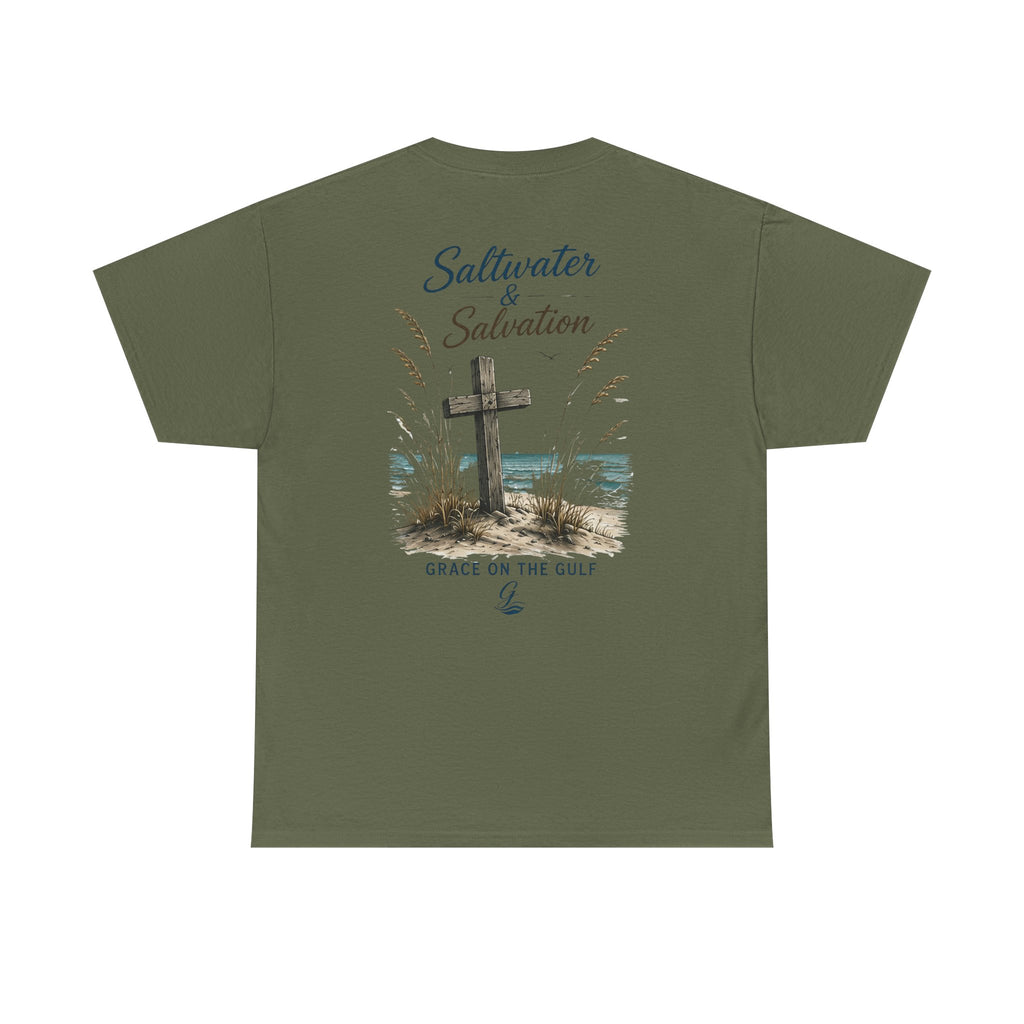 GOTG Saltwater & Salvation Tee — Grace on the Gulf Beach Christian T‑Shirt