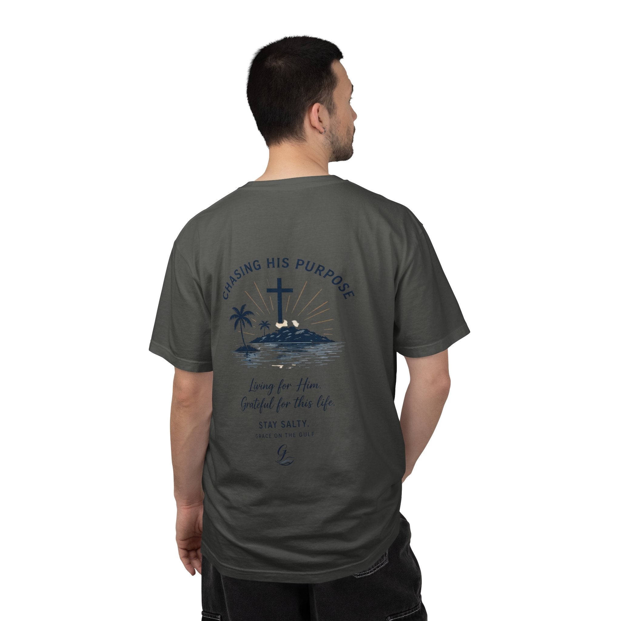 Chasing His Purpose- Grace on the Gulf-Classic White Garment-Dyed T-Shirt