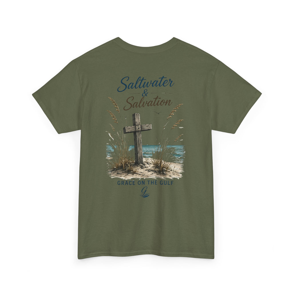 GOTG Saltwater & Salvation Tee — Grace on the Gulf Beach Christian T‑Shirt