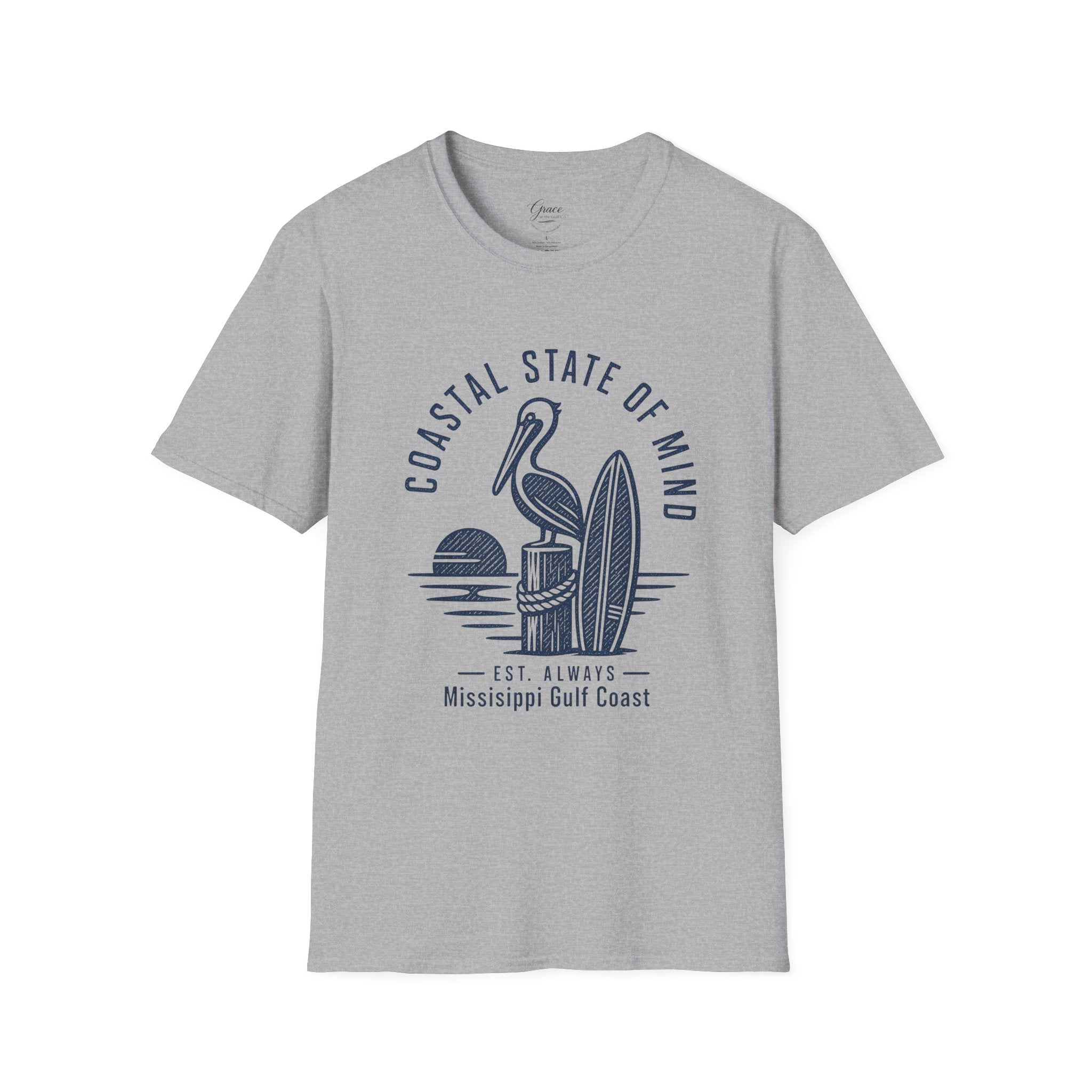 Coastal State of Mind T-Shirt — Pelican & Surfboard Beach Tee