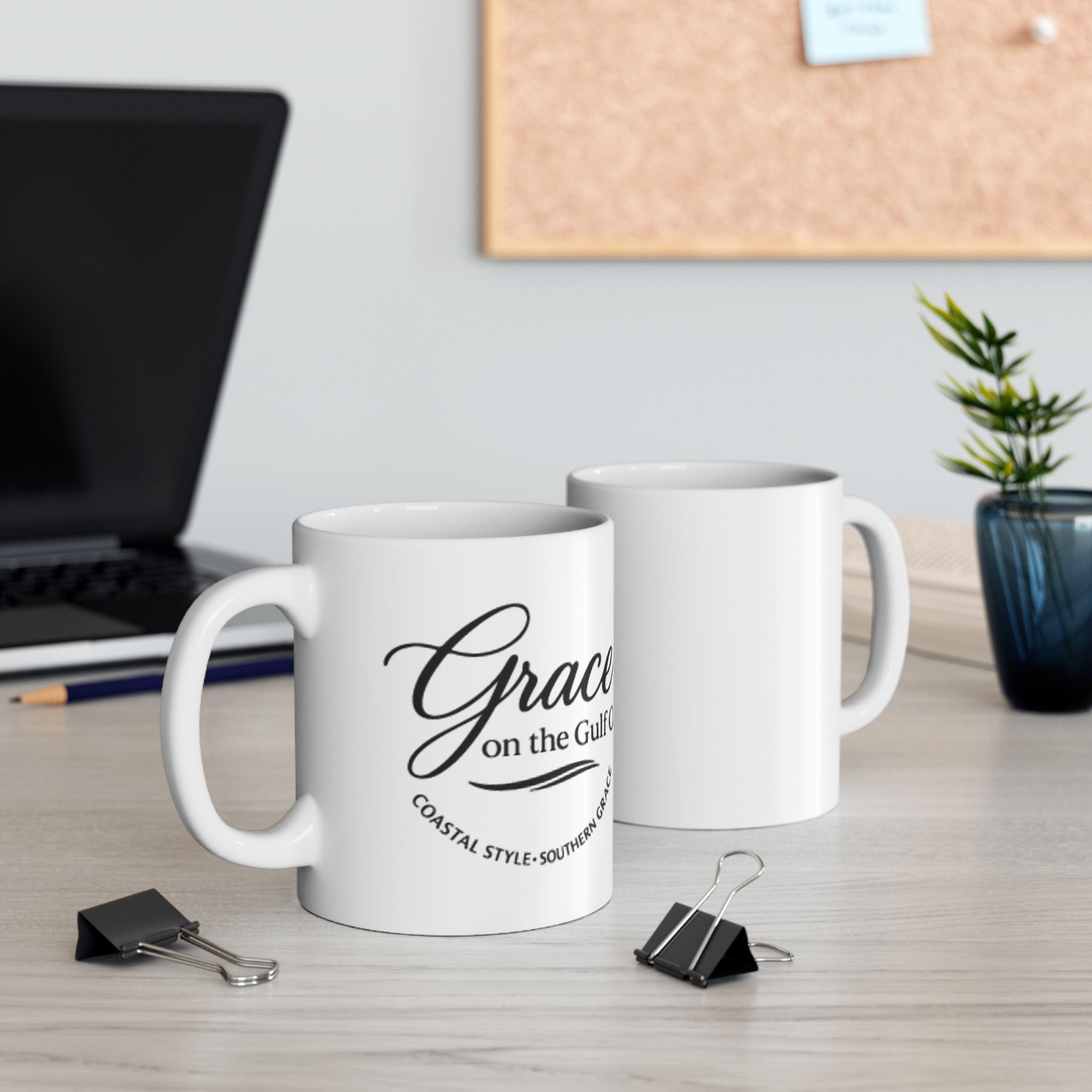 Grace Coffee Ceramic Mug — Elegant Script Logo 11oz - Right